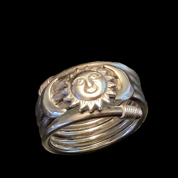 Ring Triple Moon Goddess Silver Coiled Approx Ring Size 10 - Picture 2 of 4